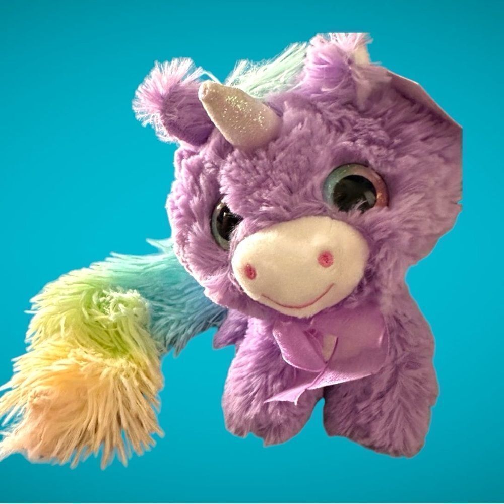 Rare Purple Unicorn Plush Toy with Sparkly Horn & Rainbow Tail